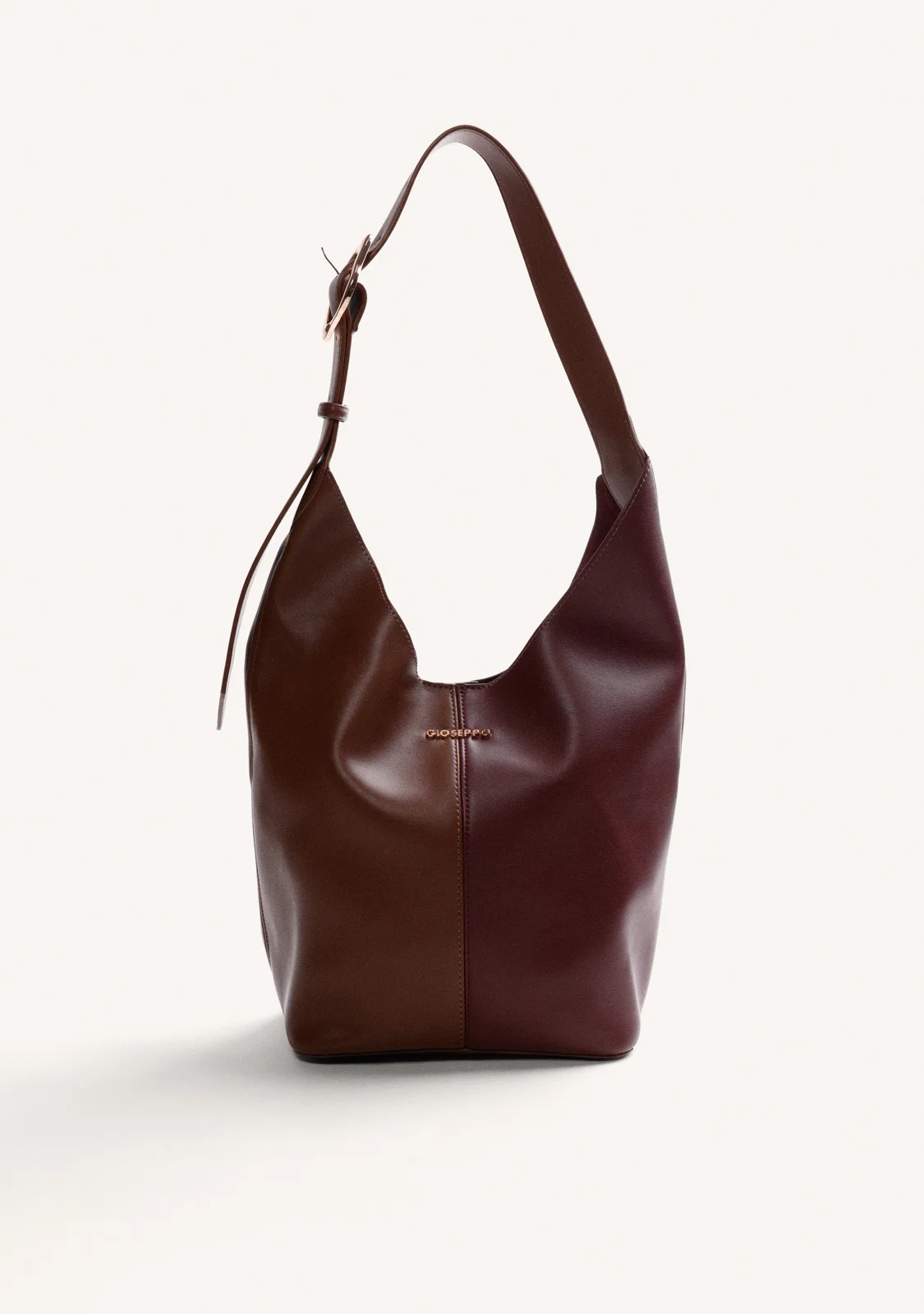 Bolso bucket burdeos y marrón Gioseppo 80654